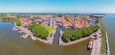 Aerial panorama from the historical city Enkhuizen at the IJsselmeer in the Netherlands clipart