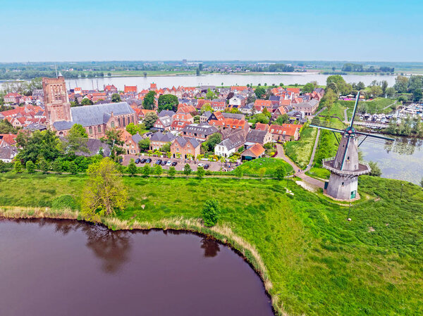 Aerial  from the town Woudrichem at the river Merwede in the Netherlands
