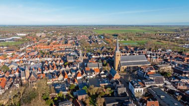 Hollanda 'nın Friesland kentindeki Franeker şehrinden havadan.