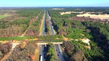Hollanda Avrupa 'daki Veluwe' de A28 karayolunda Ecoduct Hulshorst.