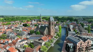 Hollanda 'nın tarihi kenti Oudewater' dan havadan.