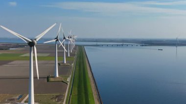 Aerial from wind turbines at the IJsselmeer in the Netherlands
