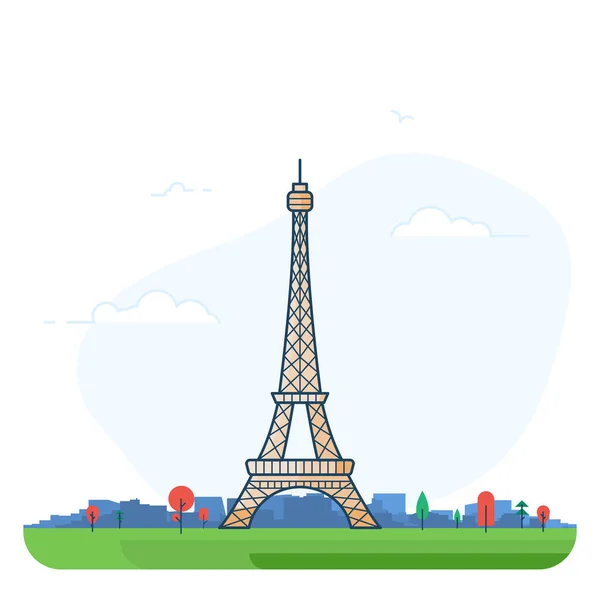 Paris Baggrund Eiffeltårnet Grøn Jord Flyder Luften Træer Skyer Fugle – Stock-vektor