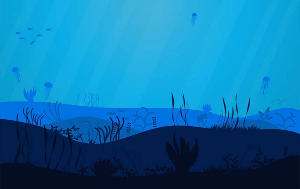 Podwodna Scena Oceanu Rybami Roślinami Podwodnymi Głęboka Błękitna Woda Rafa — Wektor stockowy