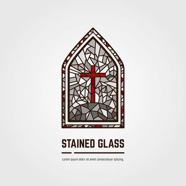 Monochrome Stained Glass Window Logo Emblem Icon Text Cross Hill Stock Ilustrace