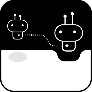 Siyah-beyaz şeklinde şirin bir Chatbot doğum sembolü. Ebeveynlik, teknoloji, etik ve gelecekteki iletişim gibi konular için vektör simgesi. EPS ve PNG dosyaları eşleşiyor.