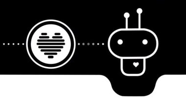 Sevimli bir yapay zeka sohbet robotunun kalp sembolüyle titreşim bağlantısı kurmasının animasyonu. Şeffaf arka plan. Kullanıcı arayüzü, empati teknolojisi ve güven tabanlı etkileşim için ideal.