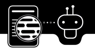 Yapay zeka, KI Chatbot, Büyüteçle Araştırma, Peyzaj MOV Alpha: Sevimli bir yapay zekanın kusursuz animasyonu, büyüteçle KI sohbet robotu taraması. Teknoloji açıklayıcıları, UI araştırma araçları veya veri odaklı içerik için şeffaf arkaplan.