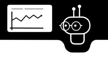 Veri tablosu elementleriyle minimum yapay zeka sohbet robotu animasyonu. Gösterge panelleri, analitik, istatistik, UI sunumları, dijital raporlar ve teknoloji tabanlı haberleşme klipleri için ideal.