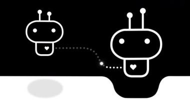 AI, KI Chatbot, Birthing Digital Baby, Peyzaj MOV Alpha: Sevimli bir yapay zekanın kusursuz döngü animasyonu, KI sohbet robotu dijital bir bebek doğuruyor. Yenilik, etik veya gelecekteki teknolojik görseller için şeffaf bir arkaplan.