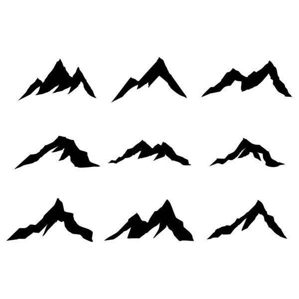 set of mountains silhouettes on a black background. vector illustration