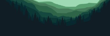 Koyu mavi arkaplan büyüklüğündeki yeşil dağların çizimi