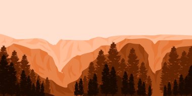 Çam ağaçları vektör illüstrasyon tasarımlı dağ ormanı manzarası