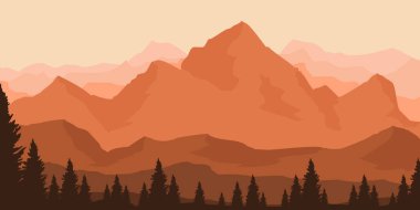 Arka planda ağaçlar olan vektör dağları