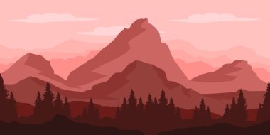 Düz biçimdeki vektör dağ manzarası