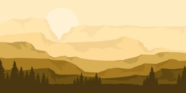 Arka planda dağlar olan güzel dağ manzarasının vektör çizimi