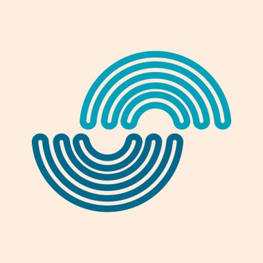 Mavi arkaplanda mavi çizgi el simgesi izole edildi. El daire düğmesi. vektör.