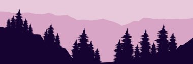 Dağların ve çam ağaçlarının soyut siluetleri