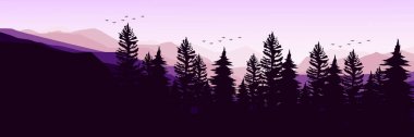 Orman, ağaçlar ve siluetlerin soyut arka planı. vektör illüstrasyonu