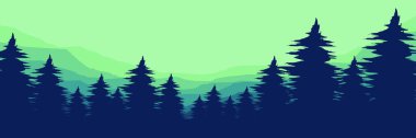 Arka planda yeşil ağaç siluetleri var. Vektör çizimi. eps dosyası şeffaflık içeriyor.