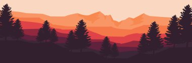 Ağaçlı ve ormanlı dağların vektör çizimi