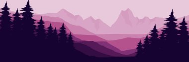 Dağlı mor orman. vektör illüstrasyonu.