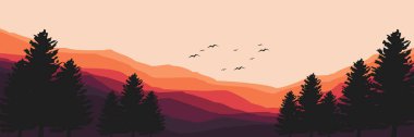 peyzaj günbatımı dağ manzarası reklam, arkaplan, duvar kağıdı, arkaplan şablonu, tasarım şablonu, cep telefonu uygulamaları ve fon tasarımı için vektör çizimi