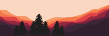 peyzaj günbatımı dağ manzarası reklam, arkaplan, duvar kağıdı, arkaplan şablonu, tasarım şablonu, cep telefonu uygulamaları ve fon tasarımı için vektör çizimi