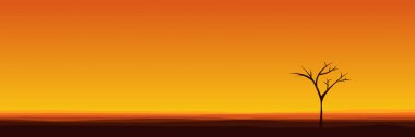 portakal rengi gün batımı, ağaç ve çimen, vektör, illüstrasyon, eps
