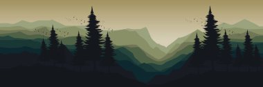 Ağaçlı orman ve dağların vektör çizimi