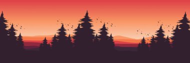 Günbatımında orman. vektör illüstrasyonu.