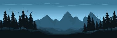 Gece dağ ormanının vektör çizimi