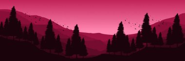 Dağların ve çam ağaçlarının soyut siluetleri