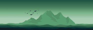 soyut renkli dağlar ve kuş siluetleri arka plan