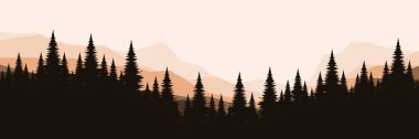 Orman manzarası. Siluet ve çam ağacı siluetleri. vektör