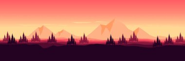 Dağları olan güzel bir dağ manzarası. düz tasarım, vektör illüstrasyonu