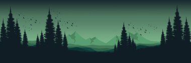 Ağaçların ve dağların soyut siluetleri. vektör illüstrasyonu.