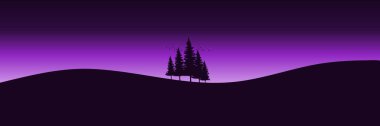 Soyut manzara, tepedeki ağaçların silueti. Yeni bir hayat konsepti.