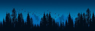 Siluet çam ağaçları ve orman arka planı