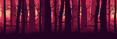 Karanlık orman manzarası. Ağaçların vektör illüstrasyonu.