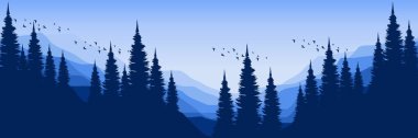 Çam ağaçlı orman siluetleri vektör illüstrasyonu