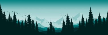 Koyu mavi dağlar ve orman siluetleri