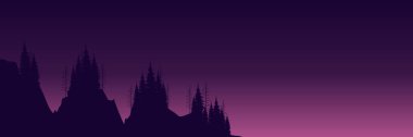 Gökyüzü ve ağaçlarla kaplı şehrin mor silueti