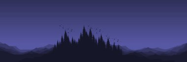 Geceleri dağ manzarasının silueti. vektör