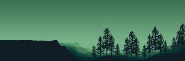 Ormandaki koyu yeşil dağlar ve çam ağaçları. vektör
