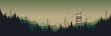Dağlardaki bir ormanın vektör çizimi.
