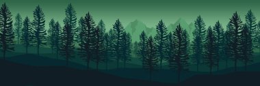 vektör ormanı manzarası. Ormandaki orman ağaçları