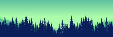 Ağaçların siluetleriyle orman manzarası. vektör