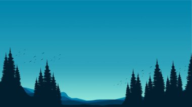 Ormandaki çam ağaçlarının silueti. vektör arkaplanı