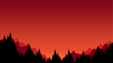 Orman ağaçları manzara silueti doğa sahne vektör illüstrasyon grafik tasarımı